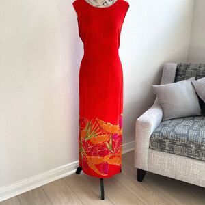 R&K‎ Womens Dress 12 Long Dress sleeves 100% Rayon Tropical Summer beach